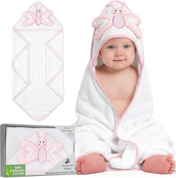 Mother's Choice Baby Towels 100% Organic Cotton Hooded Design, Large Size Baby Bath Towels, Ultra-Soft & Absorbent for Newborns, Infants, Toddlers, Boys & Girls with Animal Hood (Butterfly)