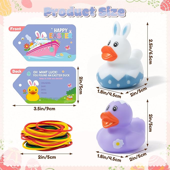 H1vojoxo Happy Easter Rubber Ducks - 30 Set Easter Rubber Ducks for Cruise Assorted Bunny Cruise Duck Tags Kits for Pool Bath Toy Bag Fillers Gifts Holiday Basket Stuffers Baby Showers Accessories
