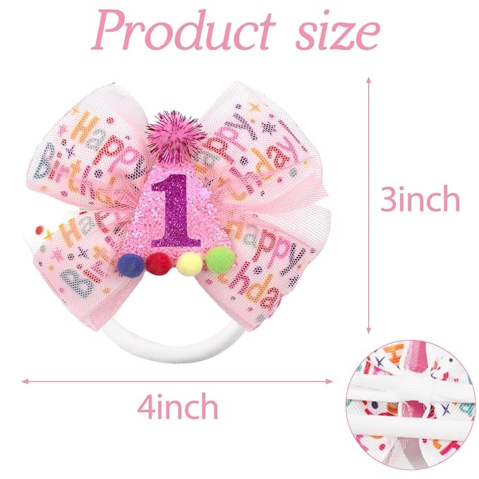 Baby Girls Pink Birthday Hair Bow Clip 1 2 3 4 5 6 Years Sprinkle Tulle Decorations Confetti Ice Cream Party Pink Hair Accessories for 1st Birthday