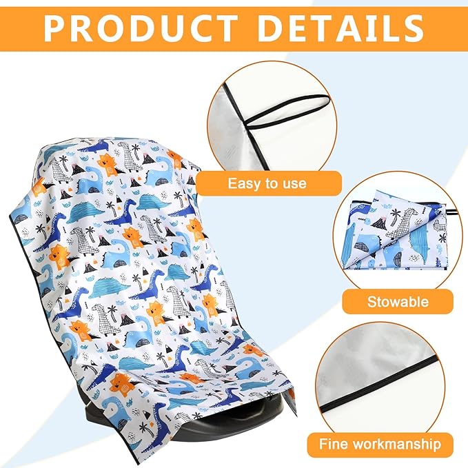 BBTO 2 Pcs Car Seat Sun Shade Cover Car Seat Cooler Toddler Cover Heat Protector Reflective Baby Keep Baby Cool and Child Safety for Travel(Dinosaur)