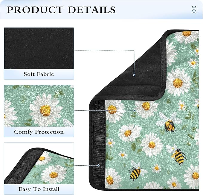 2 Pack Seatbelt Covers Seat Belt Cover Pad for Adults Boys Girls Car Seat Strap Covers Pads Cushion Universal Shoulder Strap Pad Protector for Backpack Camera Bag 6.5 Inch Mint Green Daisy Flowers and