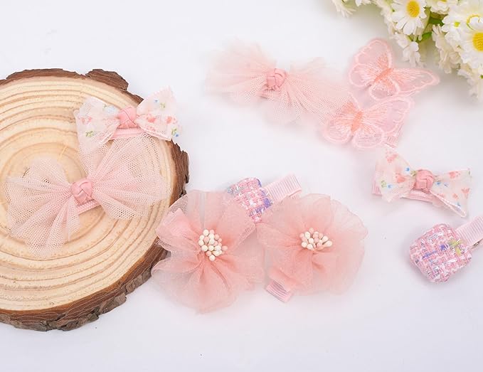 Baby Girls Hair Bow Clips, 10pcs Boutique Cotton Fully Lined Hair Pins, Non Slip Baby Barrettes Accessories for Infants Toddlers Fine Hair by BIANHUAN (Set-D)