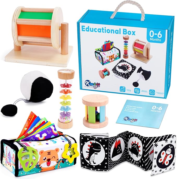 KMTJT Montessori Toys for Babies 0-6 Months | Learning Educational Box Wooden Toys for Baby Infant Newborn Toys 0-6 Months | 1st First Birthday Gifts for 0 6 12 18 Months Boys Girls