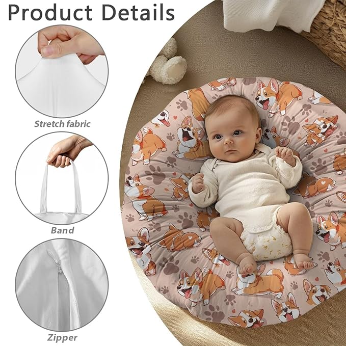 Cartoon Corgi and Paw Newborn Lounger Cover Lounger Cover for Boys Girls Comfy Fit Infant Lounger for Baby, Infant Removable Slipcover Breathable and Washable
