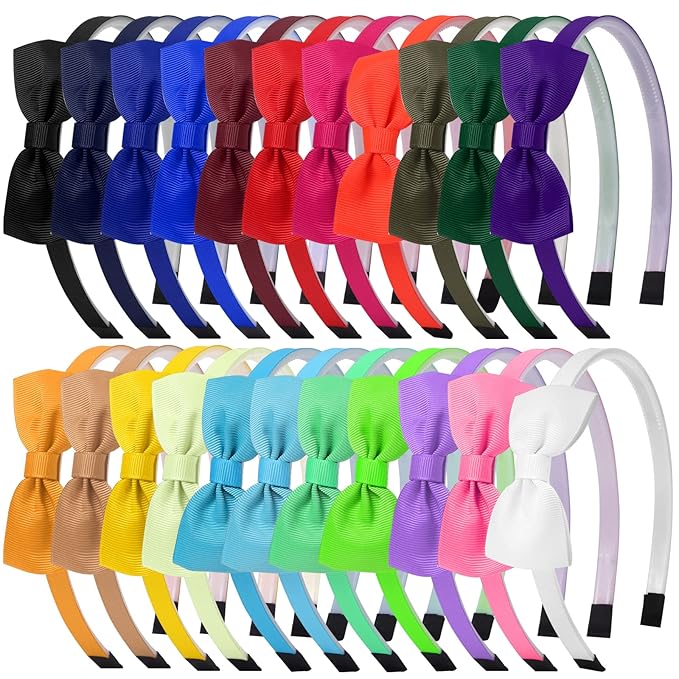 Candygirl Bows Headbands for Girls Toddler, 22pcs Ribbon Hair Bow Head bands for Kids Children Cute Hairbands for Daily School Hair Accessories