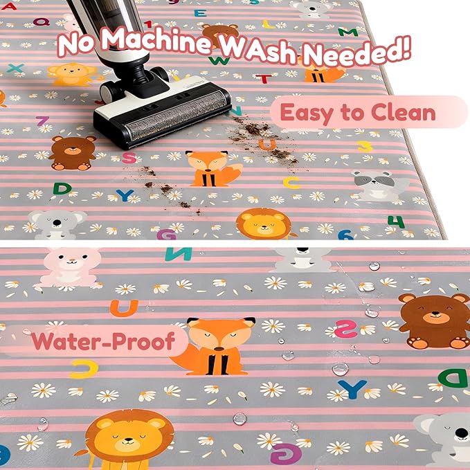 RONGFA Baby Play Mat for Floor, 71'' x 59'' Thicken Foam Padded Playmat for Tummy Time, Playpen Mat for Toddlers Infant Kids, Water-Repellent Coral Velvet, Non-Slip Bottom Safe for Crawling (Lion)