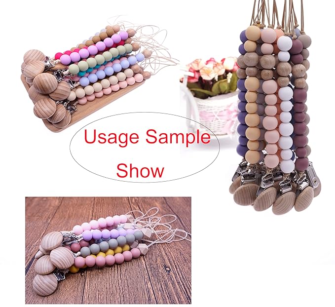 Natural Beech Wood Round Pacifier Clips Silicone Pacifier Holder Suspender Clips Sutoyuen Wood Pacifier Clip Holder Charm for DIY Babies Dummy Chain Accessories 30 Pieces (Without Hole)