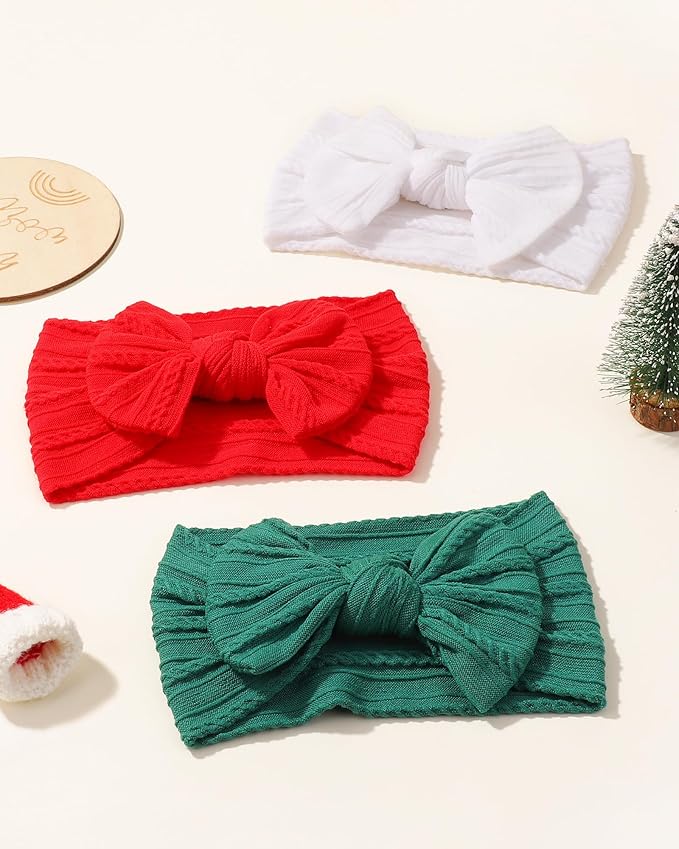 jollybows Baby Girl Headband Christmas Bows Nylon Head Wraps Newborn Hairbands Infant Toddler Hair Bow (4- Red Green White- Merry Christmas)