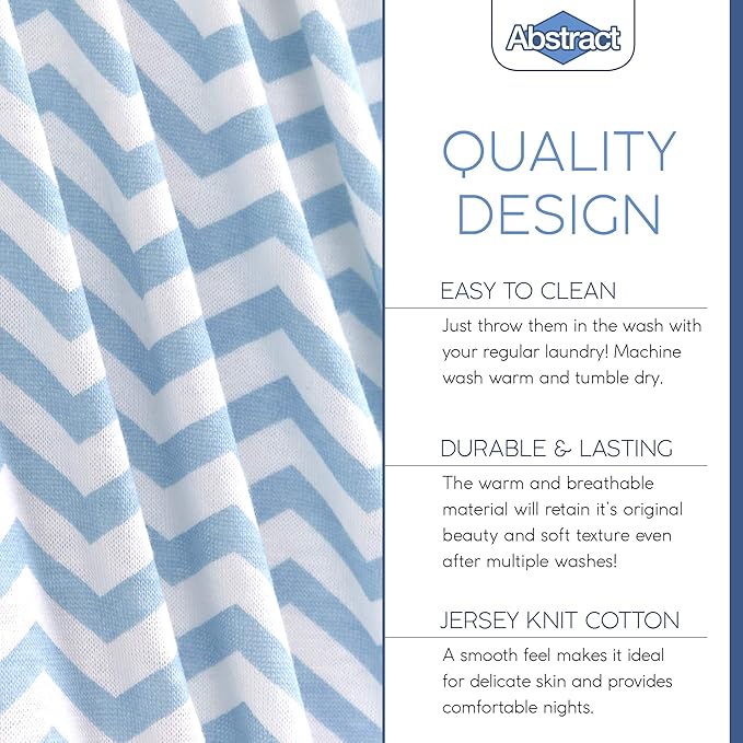 Pack n Play Fitted Sheet – Super Soft, 100% Natural Jersey Cotton – 27” x 39” – for Boys and Girls, Fits Pack n Play, Playard and Foldable Mattresses - Covered Elastic Hem – Zigzag Blue