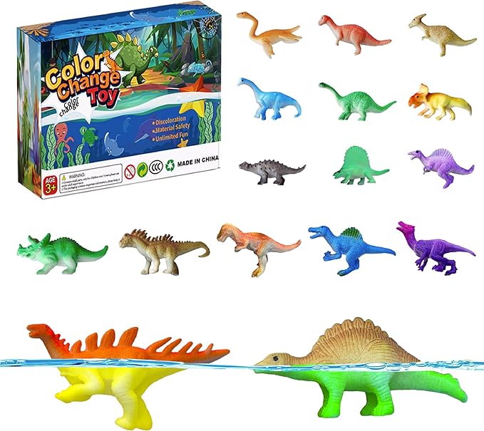 Dinosaur Series - 16pcs Temperature Color Changing Bath Toys, Water Table Toy for Easter Egg Fillers,Goodie Bags Fillers,Themed Party,Classroom Rewards,Carnival Prize, for Kids 3+