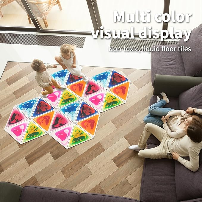 LONGKING 6-Sheet Liquid Triangle Sensory Tiles, Colorful Floor Tile for Play Centers, Playroom, Lava Tiles, 12.7" x 14.7"