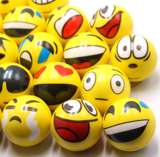 Set of 12 - Fun Face Stress Balls Cute Hand Wrist Stress Reliefs Squeeze Balls for Kids and Adults at School or Office Party Favors (Yellow Color Random Faces) (Latest)
