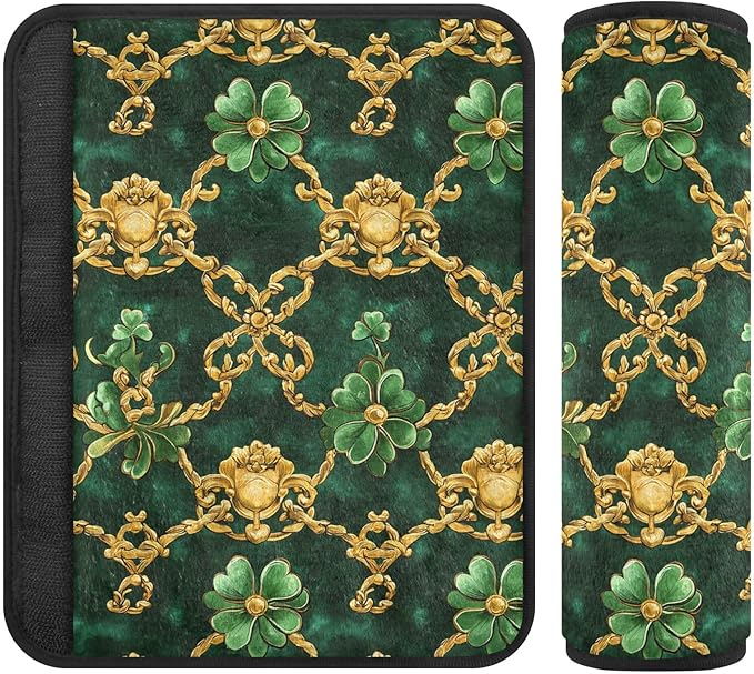 Green Gold Shamrocks Seat Belt Cover Pad 2 Pack Car Seat Belt Cushion Soft Car Seat Shoulder Protector for Adults Kids