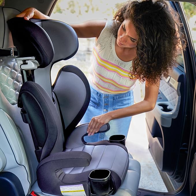 Safety 1st Grow and Go 2-in-1 Booster Car Seat with ComfortWings, Converts High-Back to Backless, 19" Wide, Fits 3 Across, Lightweight, Foldable, Easy-Clean, Cup Holders, 40-100 lbs, Crushed Grape