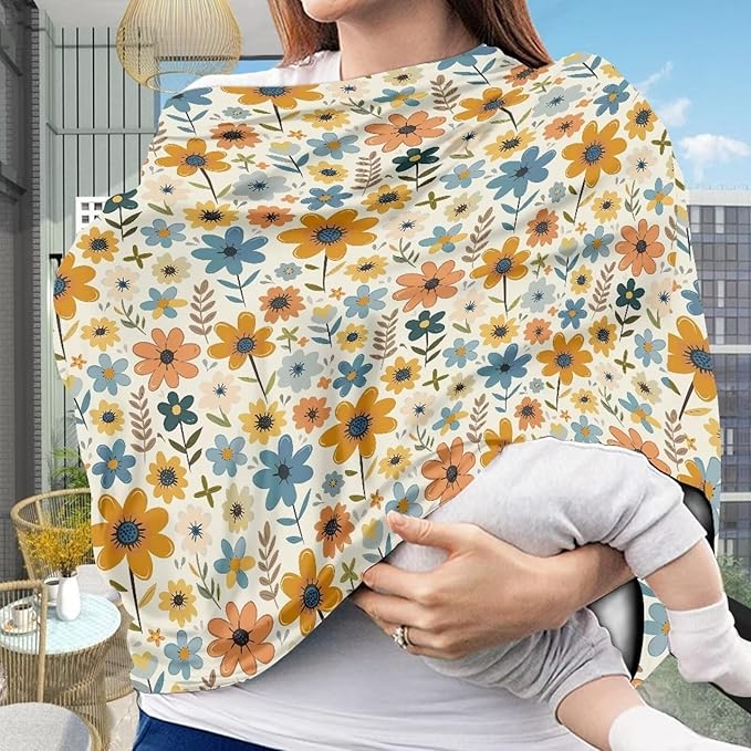 AFPANQZ Flowers Stretchy Baby Car Seat Covers for Boys Girls Cool Mom Infant Car Canopy Spring Autumn Winter Snug Warm Breathable Windproof Open Peep Top Universal Fit