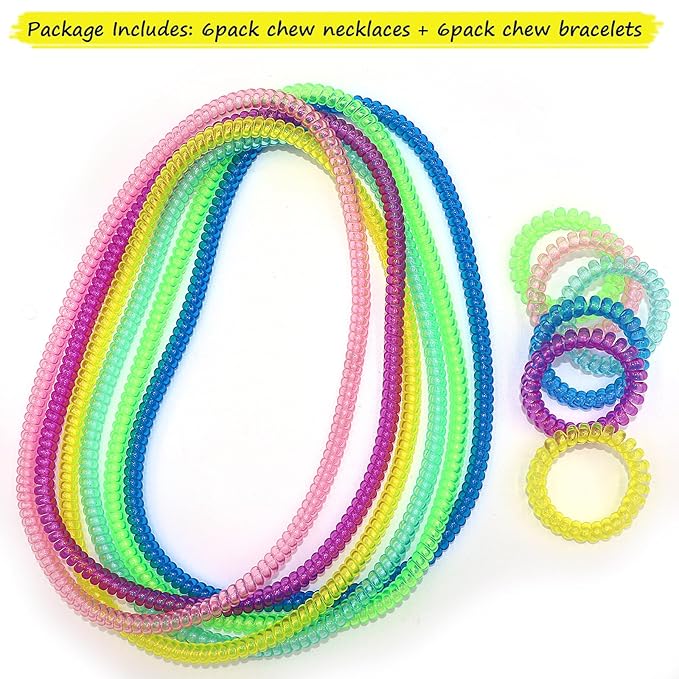 Chewy Necklace Sensory Toys for Kids with Autism, 18 Pack