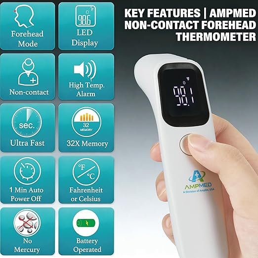Amplim Baby Thermometer No Touch, Infrared Forehead Thermometer for Babies, Kids and Adults, Fast 1 Second Reading, Quiet Night Use, LED Display, Fever Alert, F/C Switchable for Home and Travel