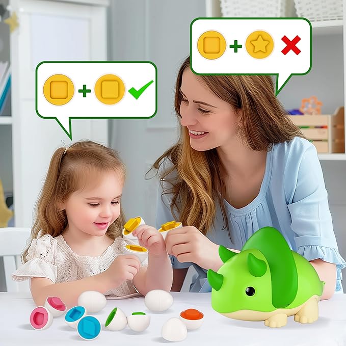 iPlay, iLearn Toddler Dinosaur Matching Egg Toy, Shape Sorter Match Game, Fine Motor Sensory Development Montessori Learning Toy, Birthday Stocking Gift 18 24 Month Infant 2 3 4 Year Old Kids Boy Girl