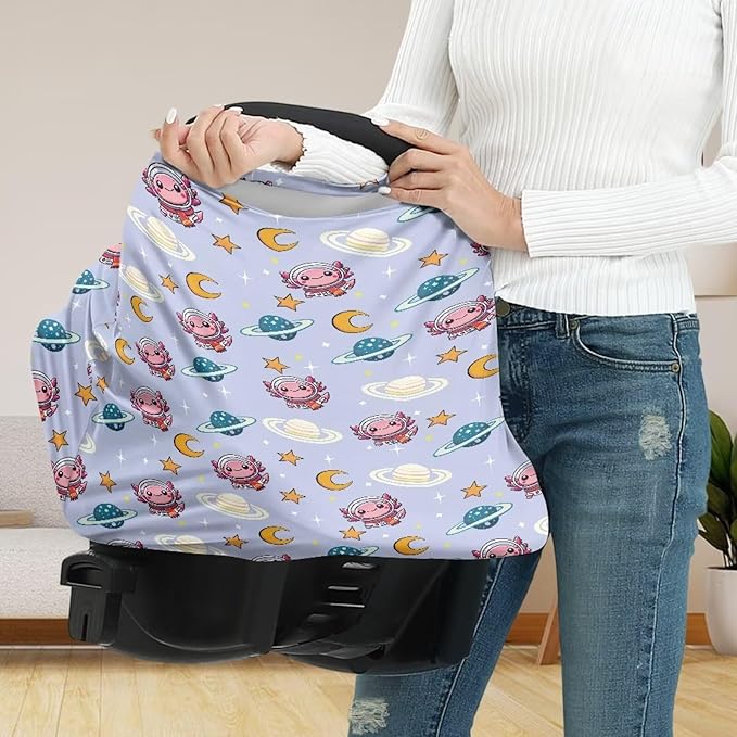 Wanyint Baby Car Seat Covers Nursing Cover Carseat Canopy Baby Breastfeeding Cover,Multi Use Nursing Scarf Infant Stroller Cover, Axolotl Astronaut Planet Moon Star