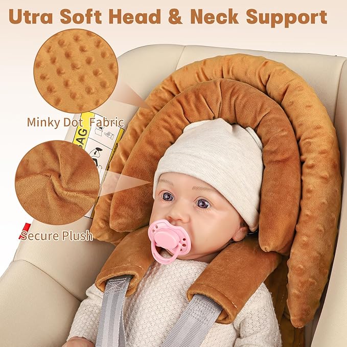 Infant Car Seat Insert, HNHUAMING Baby Car Seat Head & Body Support with 2 Straps Pads, Ultra Soft Newborn Preemie Carseat Insert Cushion for Girls Boys, Fits Car Seat, Stroller, Swing, Bouncer, Brown
