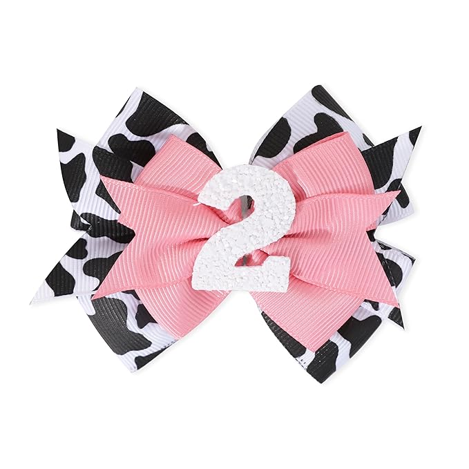 Cow Print Bow Headband - Pink, Baby Girl 2nd Birthday Party Decorations, Farm Animal Themed Headband