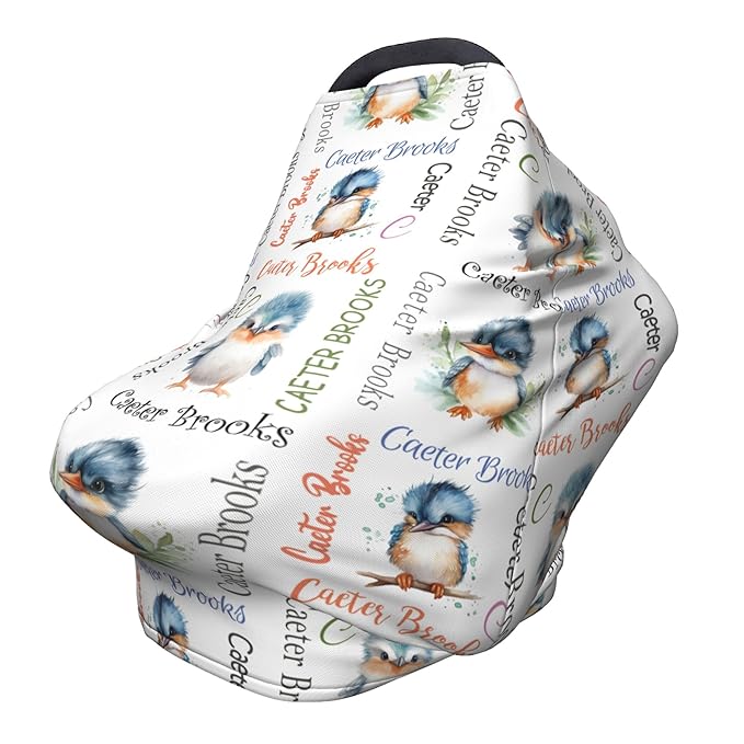 Personalized Car Seat Covers for Babies with Name – Multi-use Breastfeeding Cover Custom Kingfisher Carseat Canopy Cover, Infant Stroller Covers for Boys and Girls