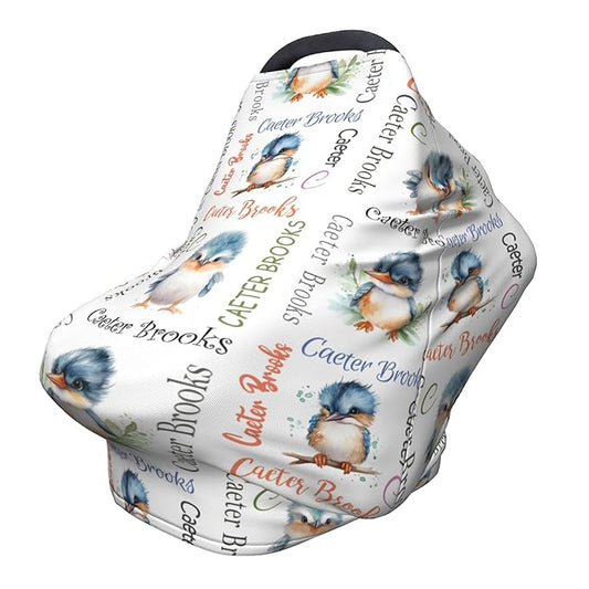 Personalized Car Seat Covers for Babies with Name – Multi-use Breastfeeding Cover Custom Kingfisher Carseat Canopy Cover, Infant Stroller Covers for Boys and Girls