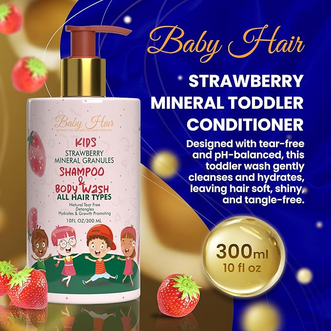 Baby Hair - Strawberry Mineral Kids Shampoo/Body Wash, Sulfate-Free Kids Tearless Shampoo and Body Wash, Shampoo For Kids with Strawberry Oil, Camellia Oil, and Biotin, No Tears Shampoo, 10 fl.oz.