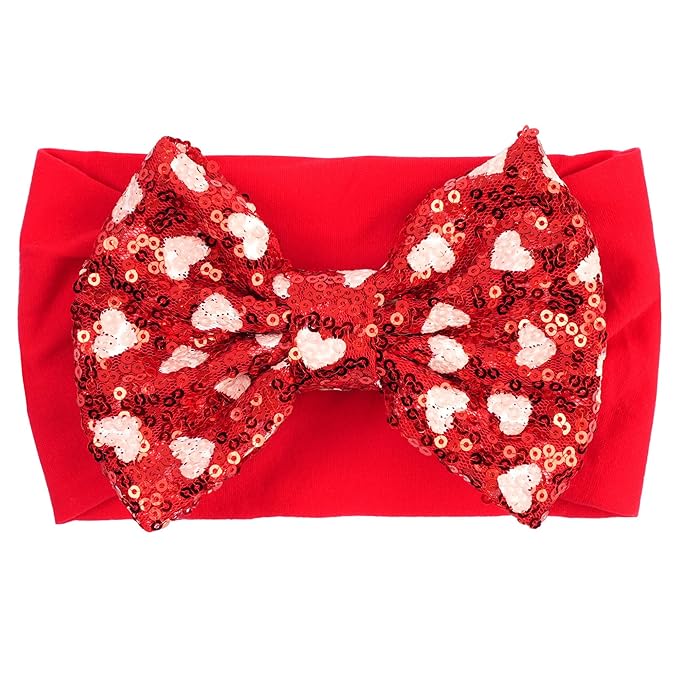 Red Pink Heart Baby Bow Headbands Sequin Bows Glitter Hair Bow for Girts Toddler Baby Headband Bows 6-24 Months.(FD104) (Heart-shaped Red)