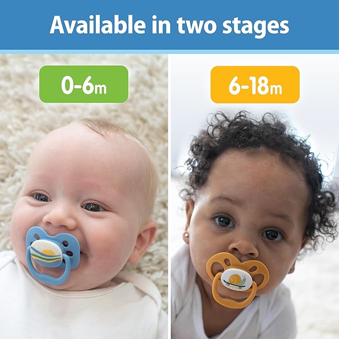 Dr. Brown's Advantage Baby Pacifier, Fully Symmetrical Soother with Soft Silicone Bulb, Glow-in-The-Dark Blue Sunrise-Blue Ocean, 0-6m, BPA-Free, 4-Pack
