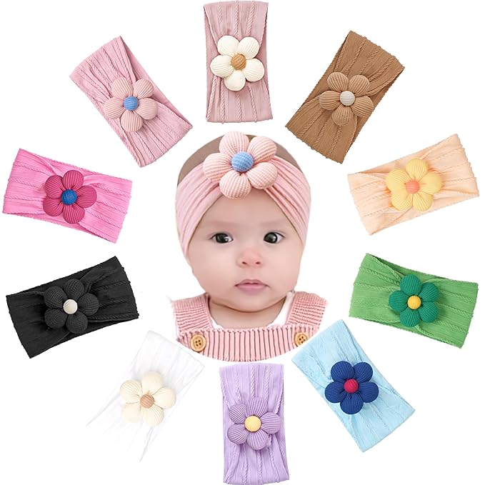 JOYOYO 10 Colors Baby Flower Headbands Baby Girls Nylon Headband Soft Hairbands Hair Accessories for Newborn Infant Toddler Kids