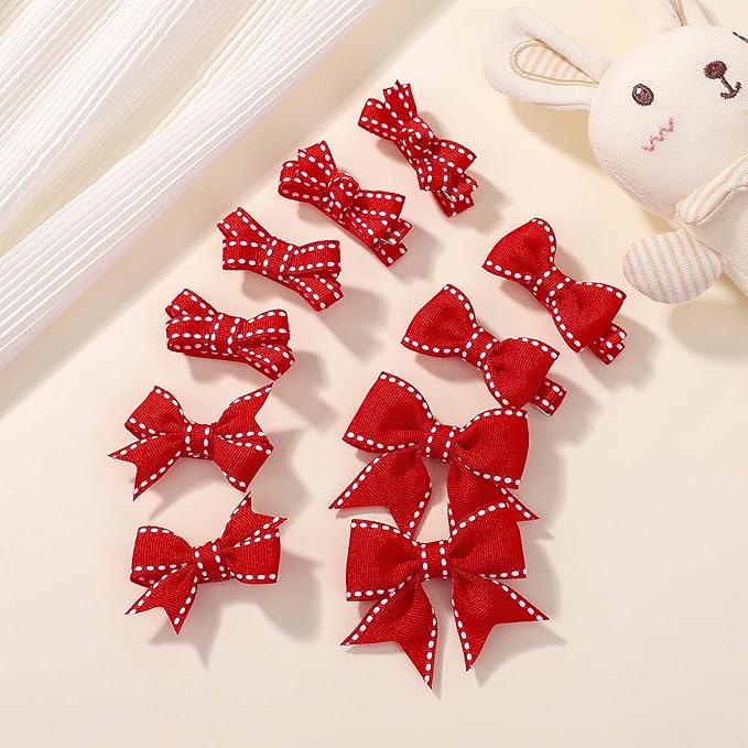 YHXX YLEN Hair Bows for Girls 10 PCS Fully Lined Red Snap Hair Clips Tiny 2" Grosgrain Stitch Edge Alligator Clips for Baby Girls Infants Toddlers in Pairs