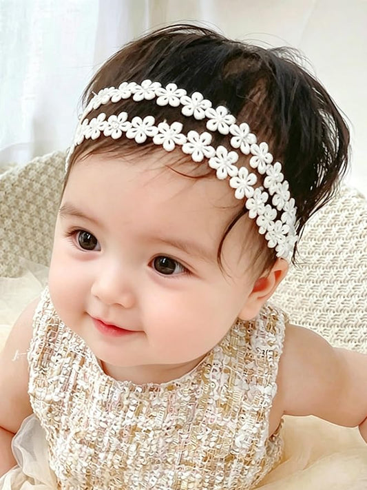 Baby Girls Hairband White Bow Lace Headbands Handmade Soft Stretchy Wide Head Band Newborn Hairbands with Bows Pearls Elastic Headband for Infant Hair Accessories（Flower Pearl）
