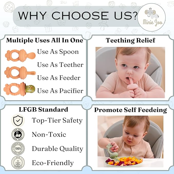 Baby Fruit Feeder Set – BPA-Free Silicone Fresh Food Feeder with 3 Replacement Teats, Teething Feeder for Fruits & Purees, Safe Self-Feeding for Babies 4+ Months