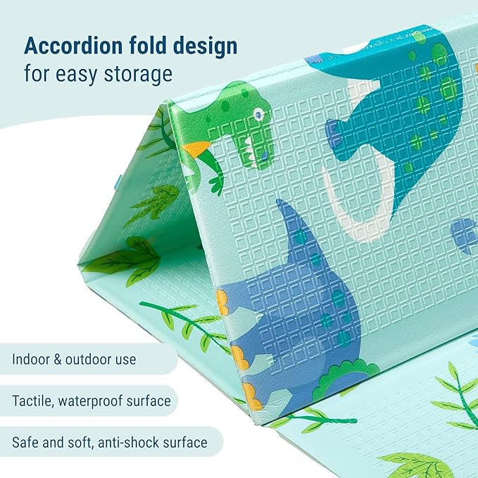 Wildkin Foldable Foam Play Mat – Large Waterproof Baby & Toddler Activity Floor Mat, Double-Sided Play Surface - Dinosaur Land