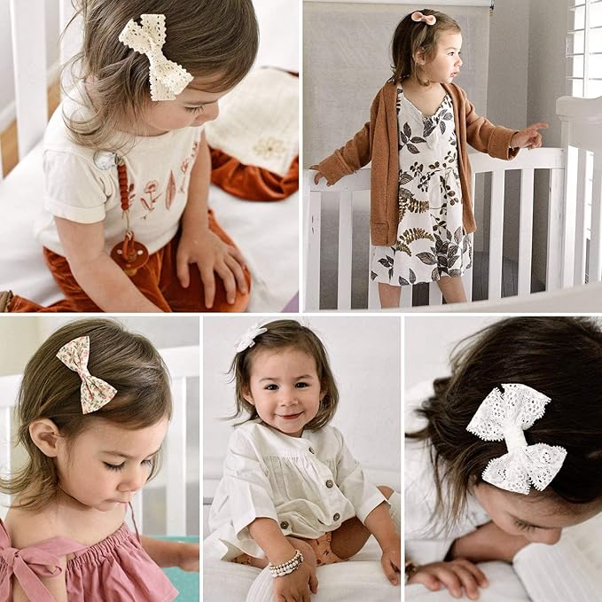 Baby Girl Hair Clips Bows Barrettes 10 Pack Fully Lined Alligator Clip Hair Accessories for Little Girls Toddler Kids Children Small