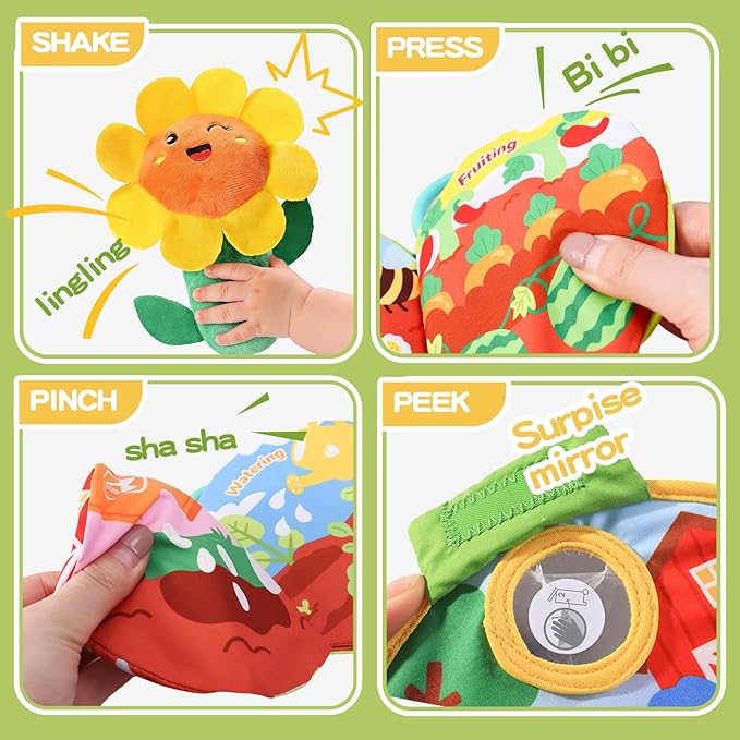 Montessori Toys for Babies 6-12 Months, Plush Vegetable Garden Sensory Sorting Toy with Storage Base, Soft Plush Farm Harvest Game for Fine Motor Skills, Perfect Baby Boys Girls Gift 0-2 Year Old