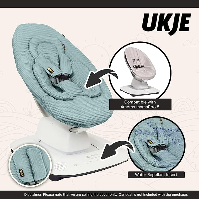 Ukje Swing Insert Rocker Cover Compatible with 4moms mamaRoo 5 Rockaroo Swing, Swing Accessories with Reversible Design, Easy to Install, Handmade in Europe - Jade