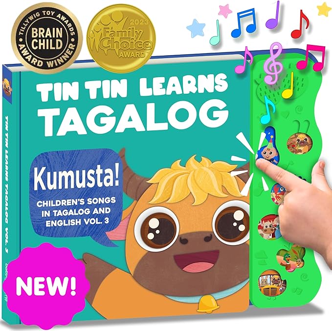 Vol. 3 — Interactive Sound Board Book for Toddlers 1-3, Bilingual English & Filipino Songs & Nursery Rhymes, Talking Musical Book, Musical Toy Gift for Babies & Kids