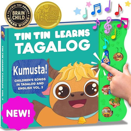 Vol. 3 — Interactive Sound Board Book for Toddlers 1-3, Bilingual English & Filipino Songs & Nursery Rhymes, Talking Musical Book, Musical Toy Gift for Babies & Kids