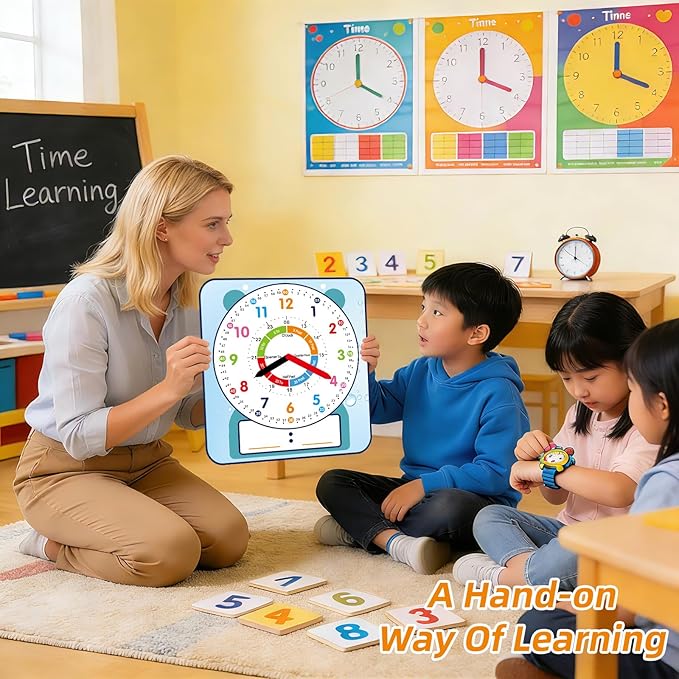 ANCOMEDO 2 Pack Magnetic Writable Dry Erase Teaching Clock, Large 12" Teaching Demonstration Clock for Kids Learning Time with Cute Style for Home School Classroom Supplies(12" x 11")