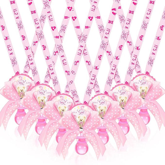 Hotop 36 Pcs Baby Shower Pacifier Necklace Bulk Bear Acrylic Pacifier Necklace for Baby Shower Charm Necklaces Party Favors for Girls Boys Gender Reveal Decoration Table Pieces(Pink,Girl)