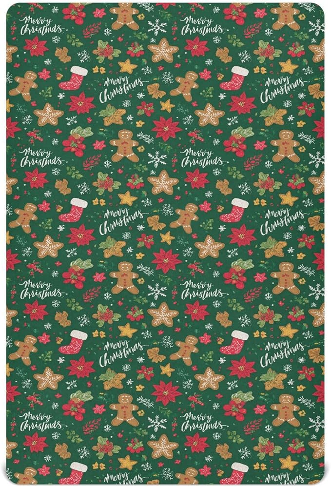 Baby Crib Sheet Green Christmas Crib Mattress for Boys and Girls Playard Sheet Soft Breathable Fitted Baby Mattress Cover 52x28in