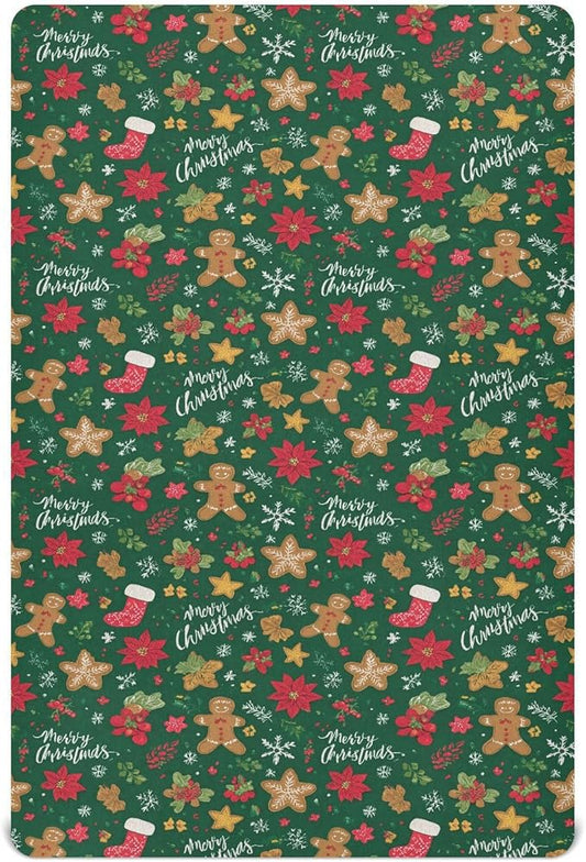 Baby Crib Sheet Green Christmas Crib Mattress for Boys and Girls Playard Sheet Soft Breathable Fitted Baby Mattress Cover 52x28in