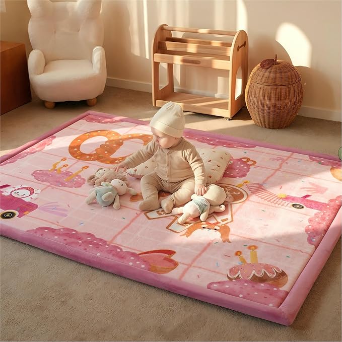 1.5" Thick Educational Baby Floor Play Mat 59x79, Flannel Padded Memory Foam Kids Mat, Non-Slip Plush Playmat for Nursery Playroom Classroom (Gingerbread man)