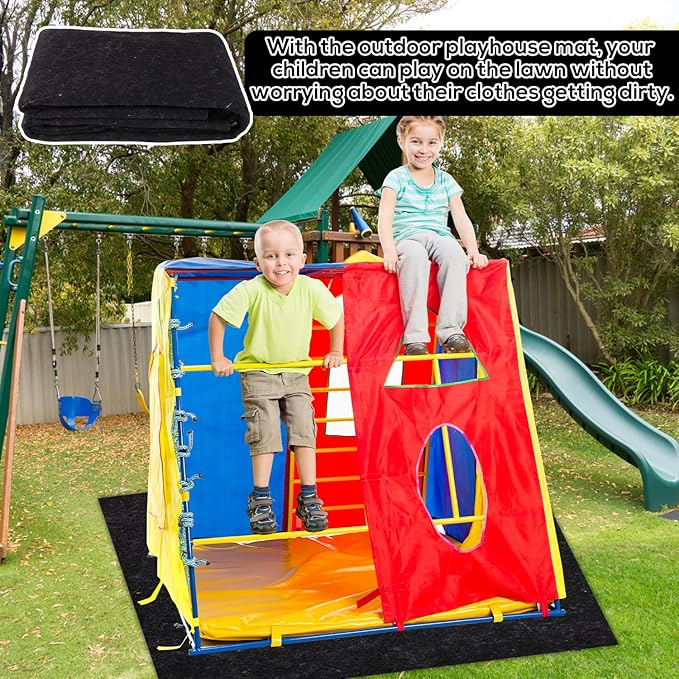 Outdoor Playhouse Mat, 47x59in Felt Play House Kids Baby Activity Pad Rug with Waterproof Non-Slip Backing Portable Storage Outside Game Area Shed Floor Mat Accessories for Garden Backyard Lawn Patio
