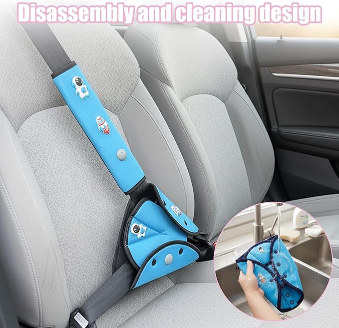 Car Seat Belt Holder & Shoulder Protection Set, Universal Anti-Neck Seat Belt Cover Pad, Cute Soft Seat Belt Cushion for Boys & Girls, Belly Protector for Comfortable Travel (Pink)