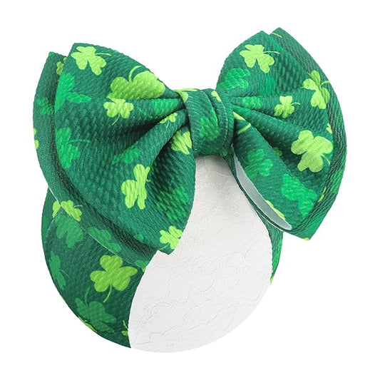 YanJie 7" St.Patrick's Day Large Bow for Baby Girl Headband Newborn Infant Kids Shamrock Double Layer Messy Bow Headwrap
