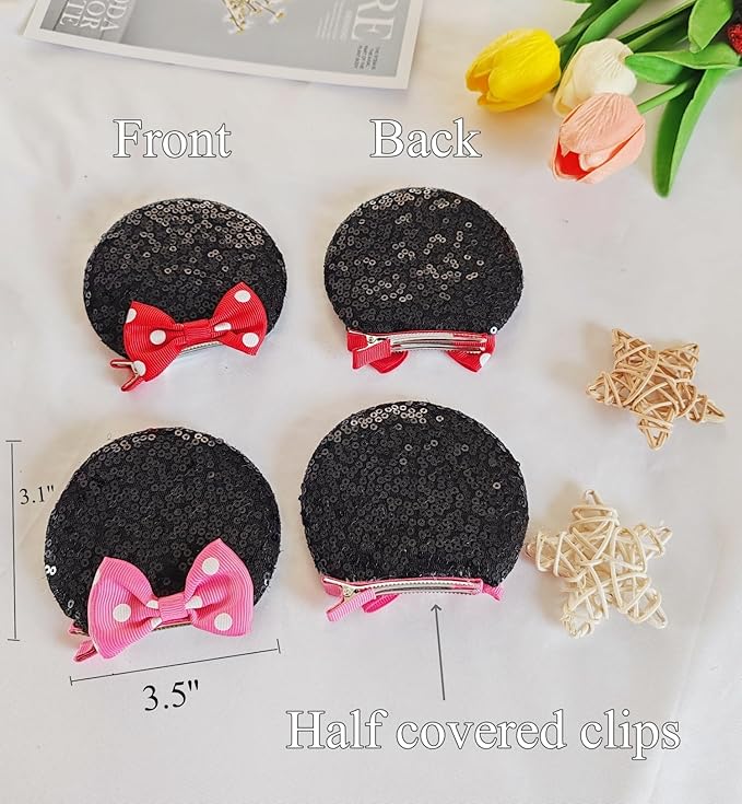 Hjiaruiky Mouse Ears Hair Clips Hair Bows Barrettes Accessories for Toddler Girls Women kids Party Birthday 4PCS
