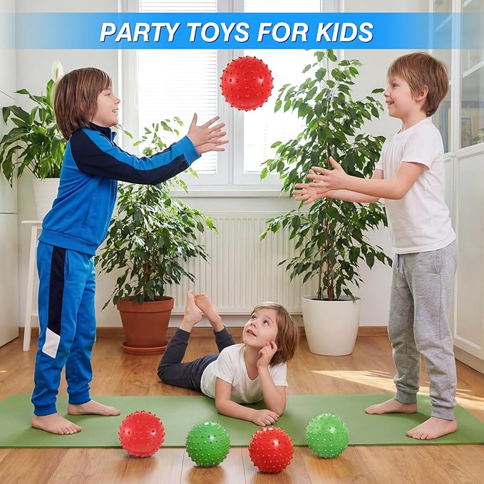 Junkin 100 Pack Knobby Balls Bulk 5.5" Soft Bouncy Ball Bulk for Toddlers Sensory Toy with Air Pump Plastic Inflatable Spiky Massage Stress Fidget Toy for Playground School Party Play